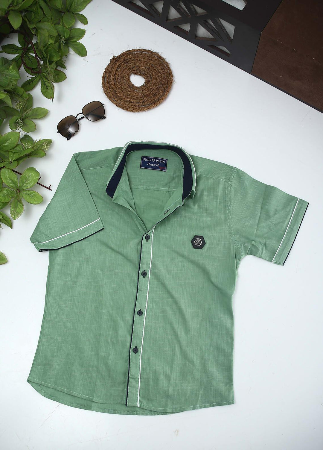 Sanaulla Exclusive Range Cotton Fancy Boys Shirts - 2002 Green
