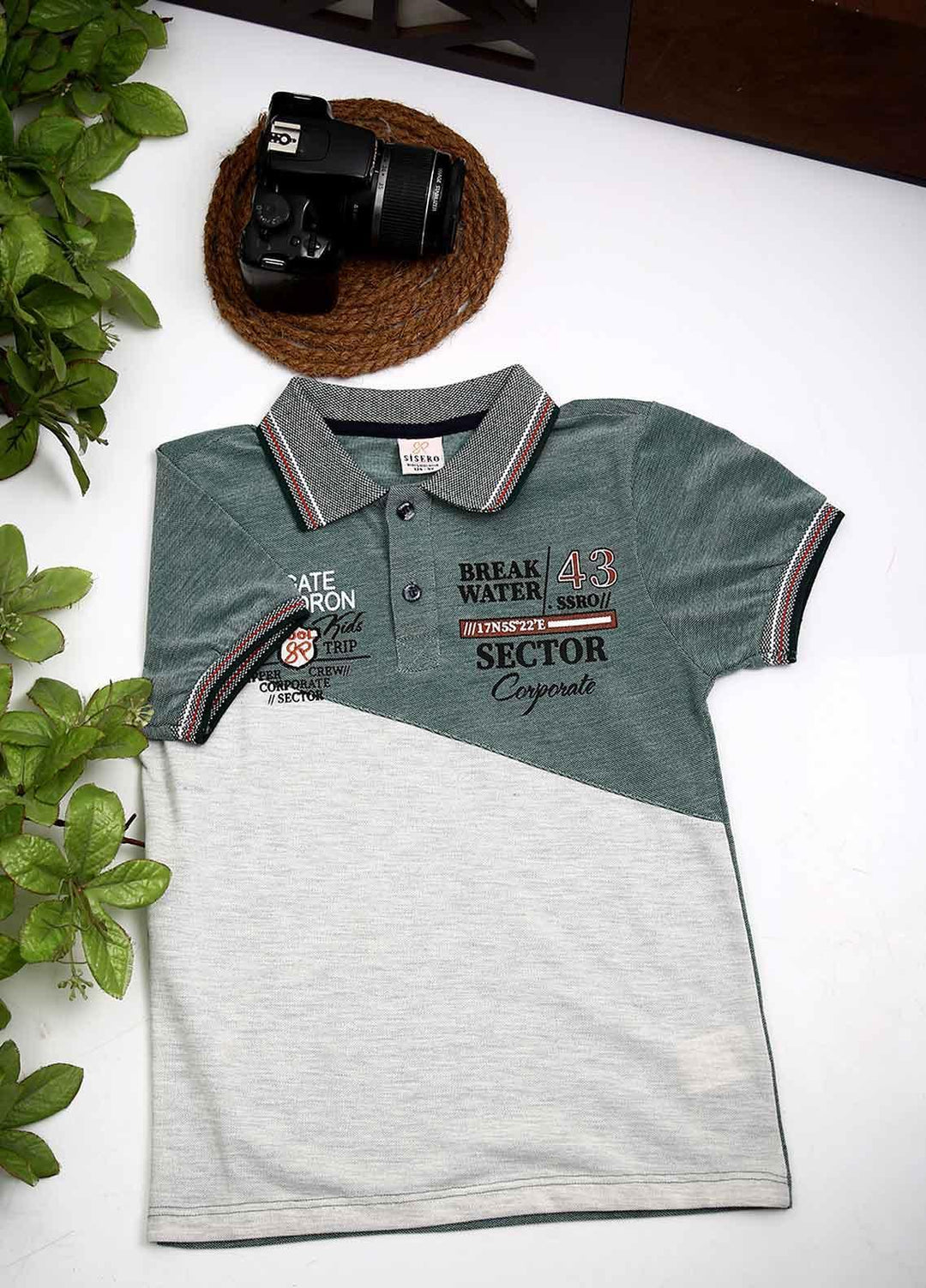 Sanaulla Exclusive Range Cotton Fancy Boys T-Shirts - D-1004354 Green Grey