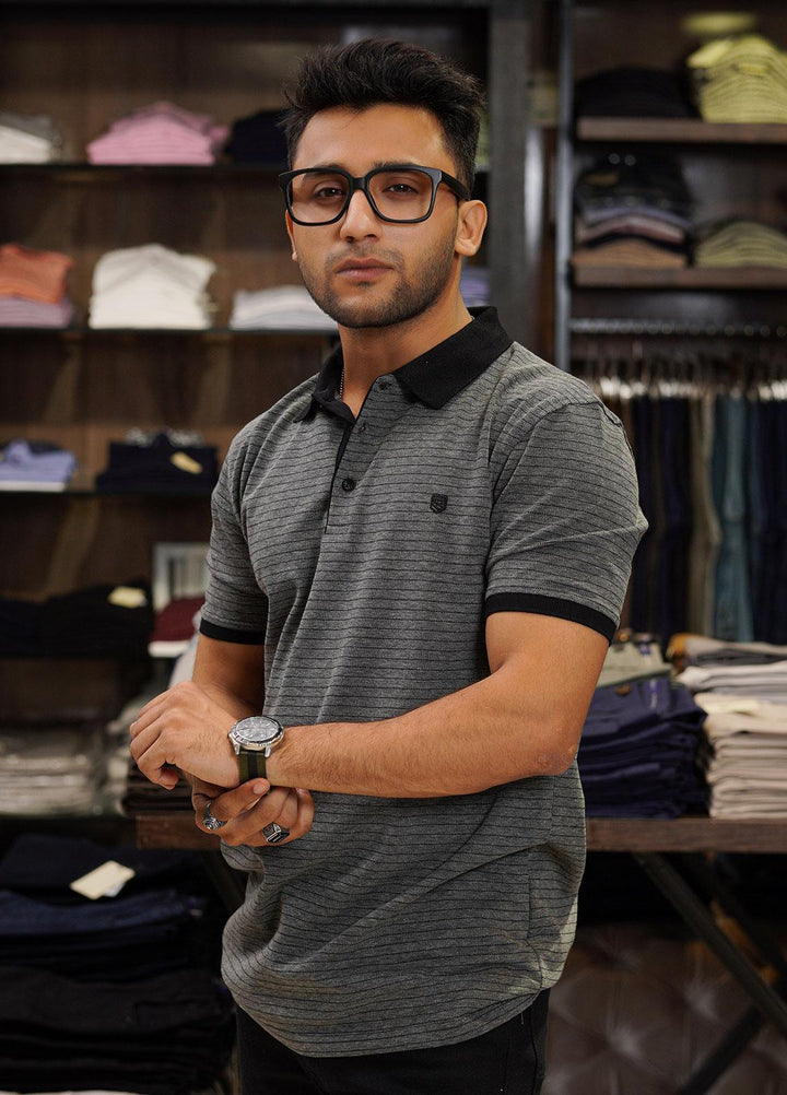 Sanaulla Exclusive Range Cotton Polo for Men - D-6691 Dark Grey