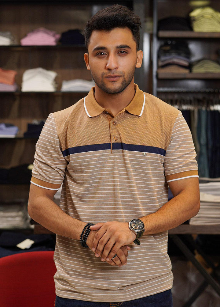 Sanaulla Exclusive Range Cotton Polo for Men - D-7206 Light Brown