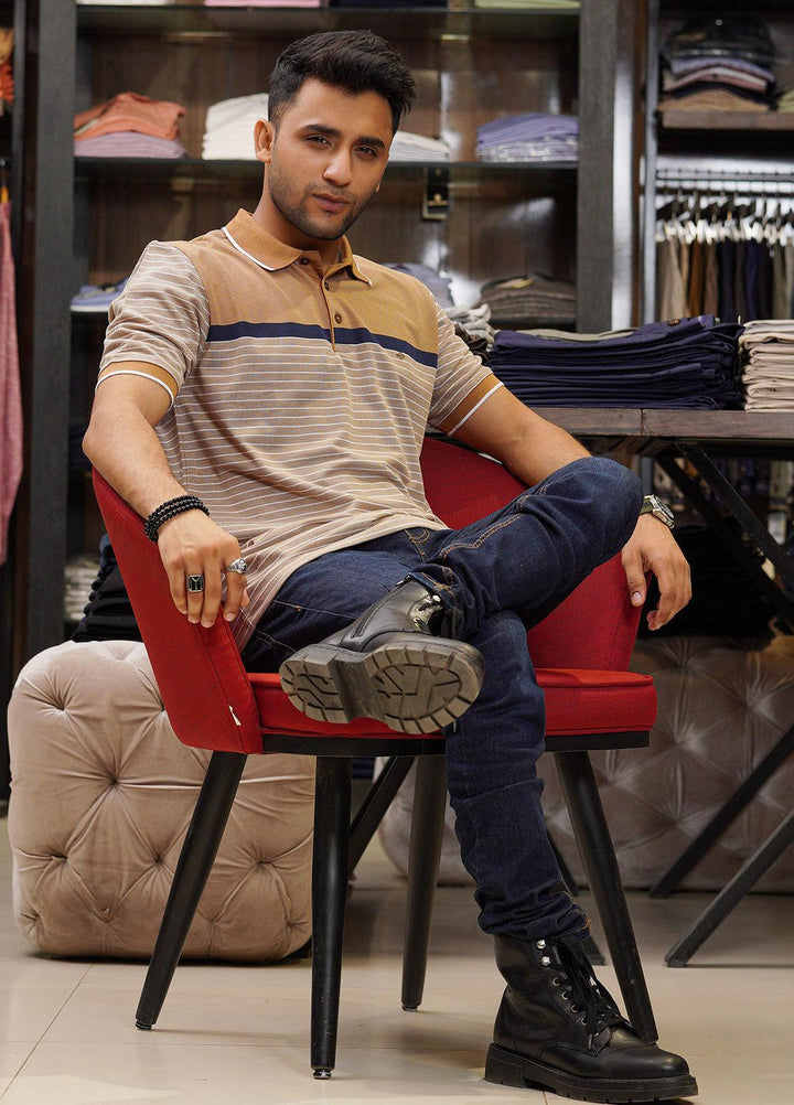 Sanaulla Exclusive Range Cotton Polo for Men - D-7206 Light Brown