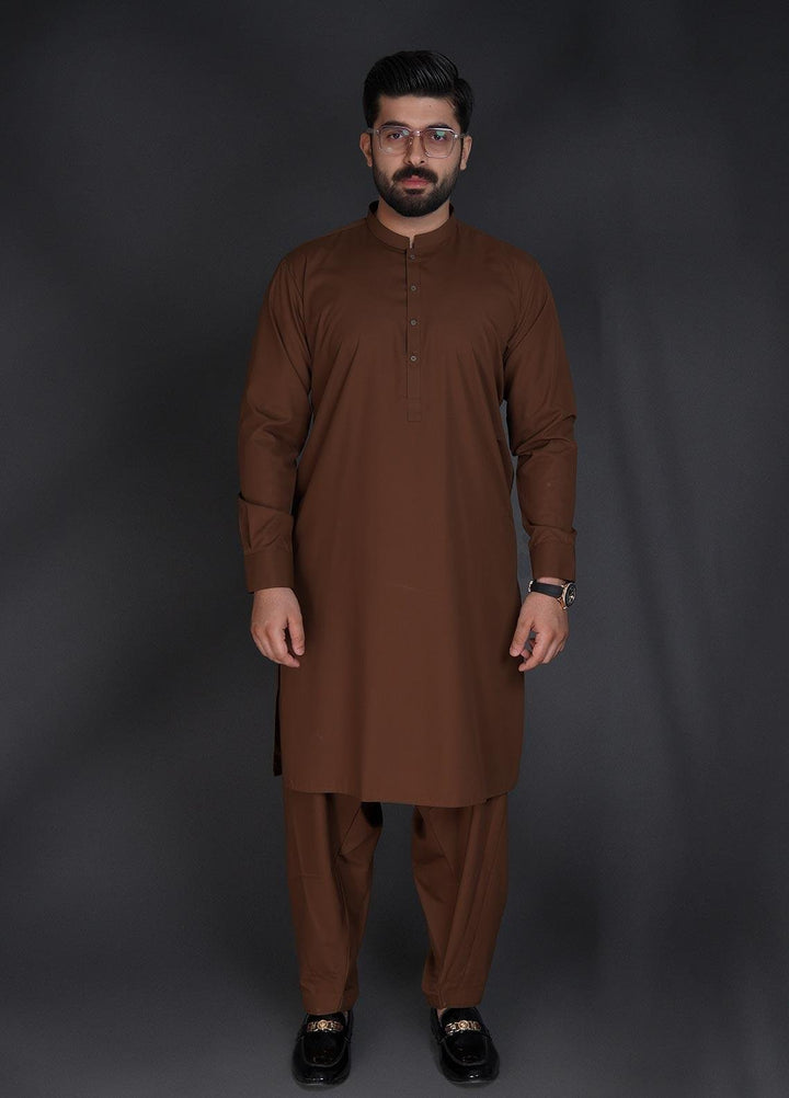 Sanaulla Exclusive Range Wash N Wear Formal Kameez Shalwar for Men -  C-9165 Brown