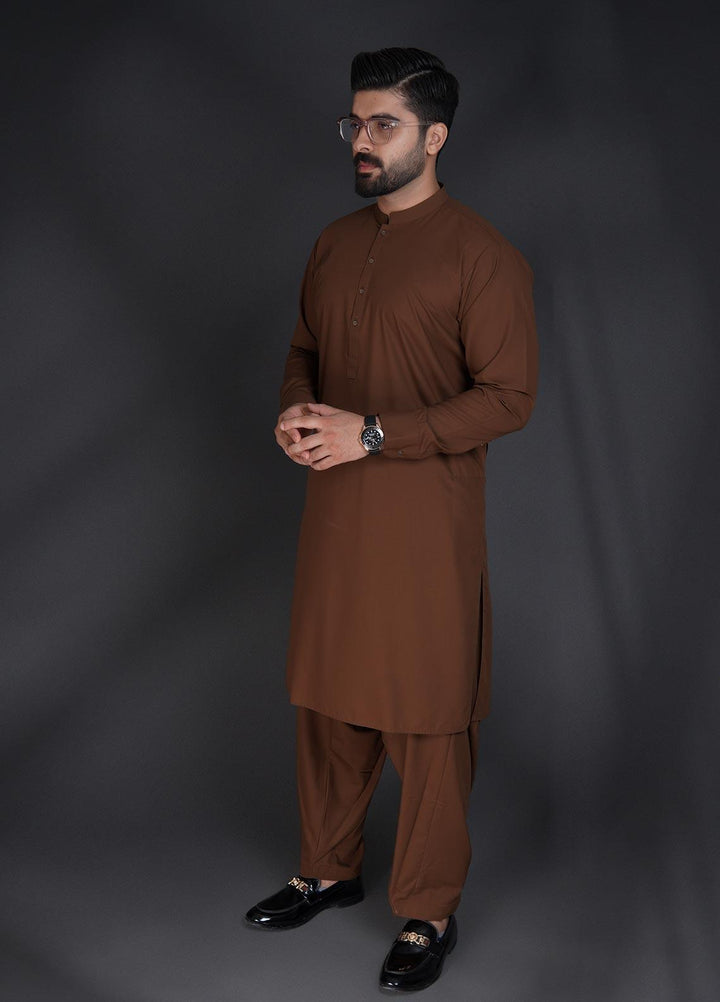 Sanaulla Exclusive Range Wash N Wear Formal Kameez Shalwar for Men -  C-9165 Brown