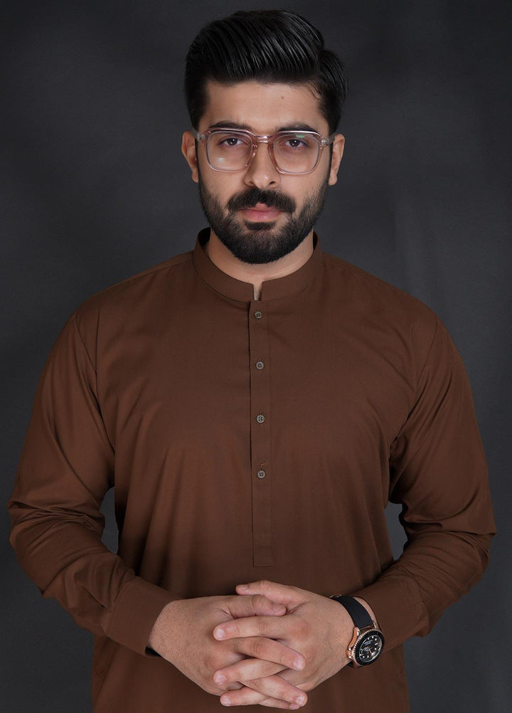 Sanaulla Exclusive Range Wash N Wear Formal Kameez Shalwar for Men -  C-9165 Brown
