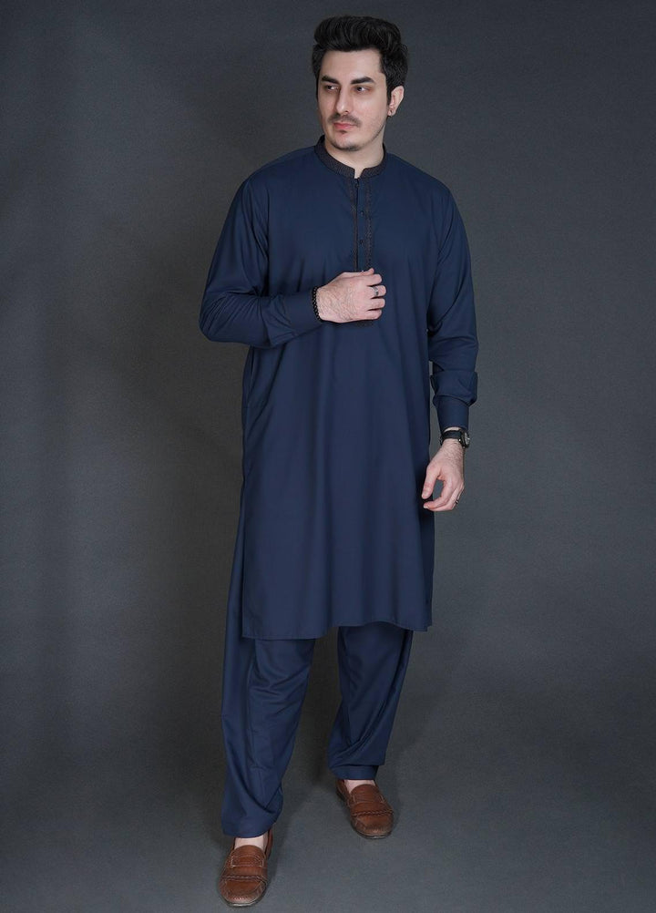 Sanaulla Exclusive Range Wash N Wear Formal Men Kameez Shalwar -  C-9284 Grey Blue