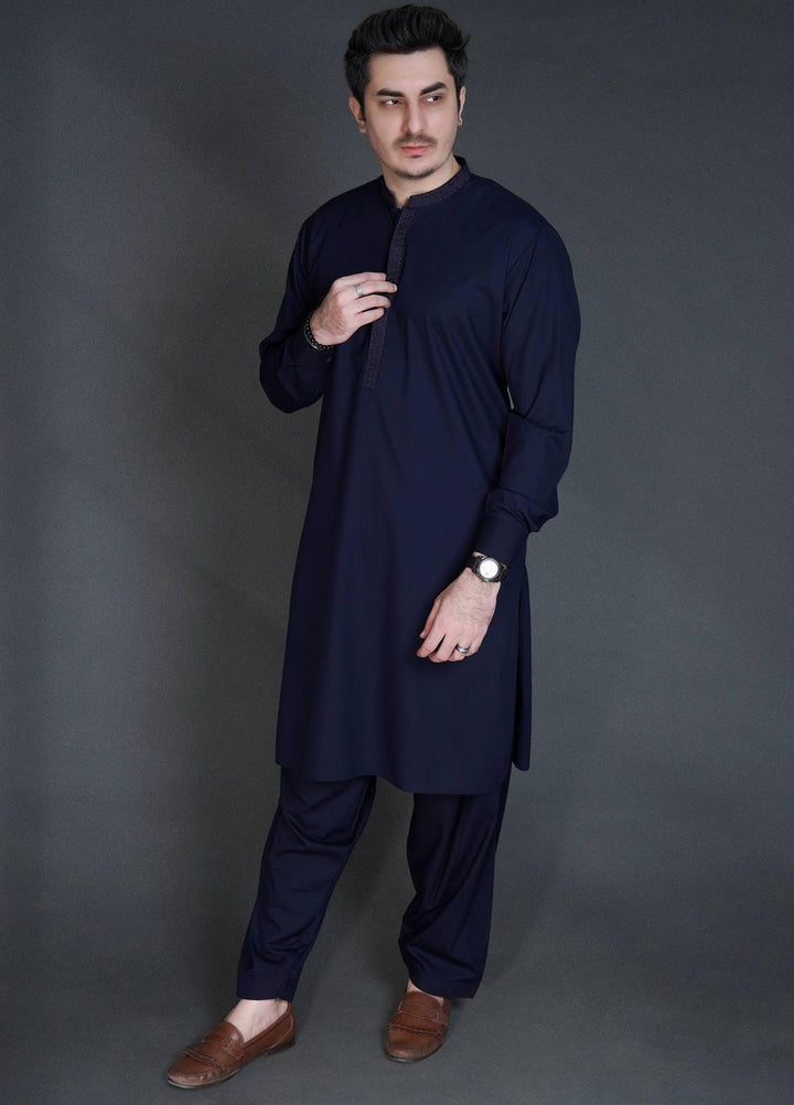 Sanaulla Exclusive Range Wash N Wear Formal Kameez Shalwar for Men -  C-9294 Blue