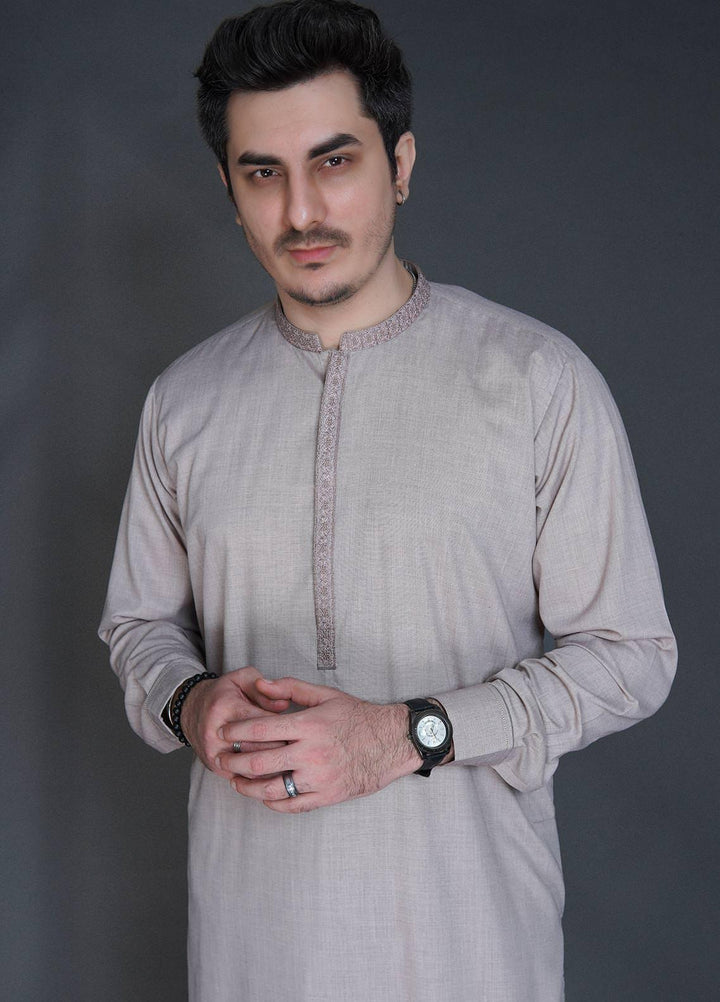 Sanaulla Exclusive Range Wash N Wear Formal Kameez Shalwar for Men -  C-9317 Biscuit
