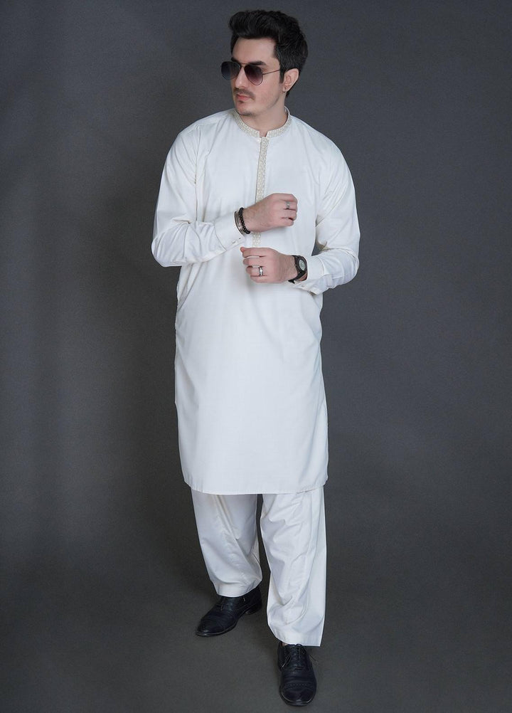Sanaulla Exclusive Range Wash N Wear Formal Men Kameez Shalwar -  C-9318 Off White