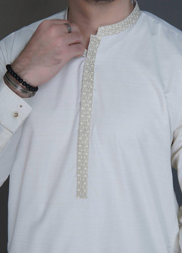 Sanaulla Exclusive Range Wash N Wear Formal Men Kameez Shalwar -  C-9318 Off White