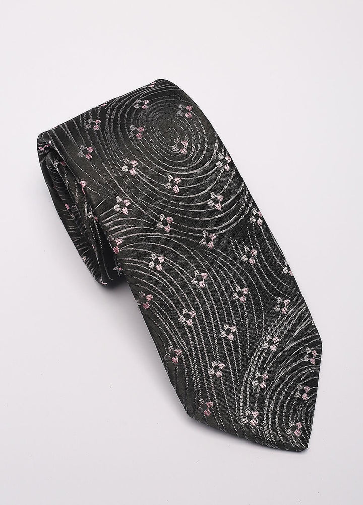 Sanaulla Exclusive Range Narrow Silk Neck Tie  SU21MT Black-D-3 -