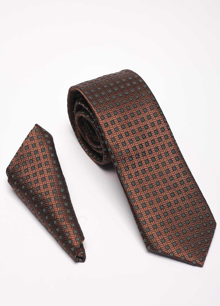 Sanaulla Exclusive Range Narrow Silk Neck Tie  SU21MT Brown-D-1 -