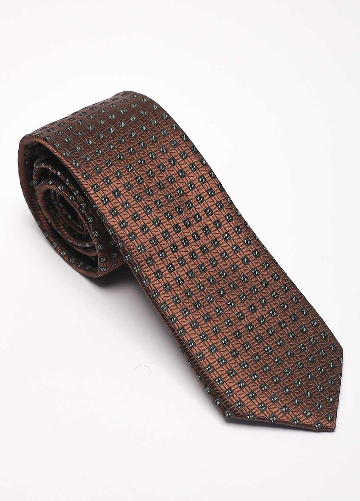 Sanaulla Exclusive Range Narrow Silk Neck Tie  SU21MT Brown-D-1 -