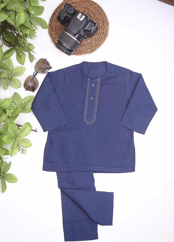 Sanaulla Exclusive Range Cotton Formal Kids Kurta Shalwar -  C-758 Blue