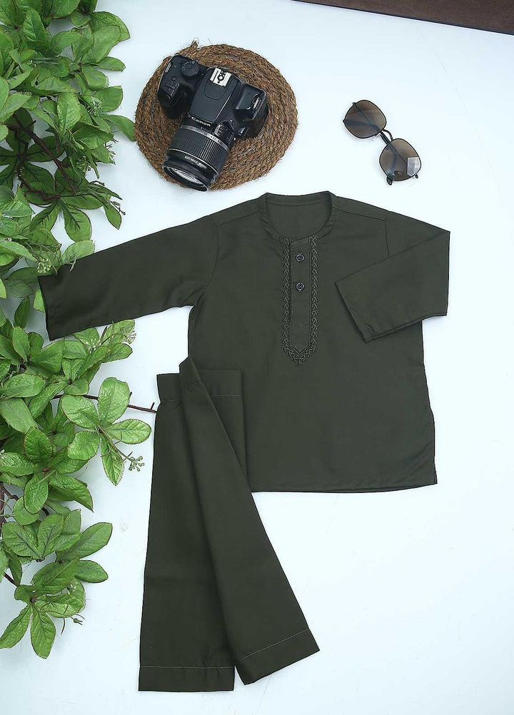 Sanaulla Exclusive Range Cotton Formal Kurta Shalwar for Kids -  C-758 Green