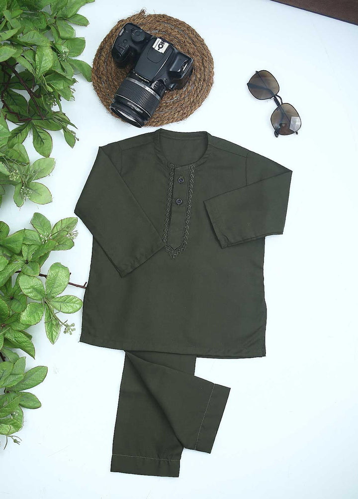 Sanaulla Exclusive Range Cotton Formal Kurta Shalwar for Kids -  C-758 Green