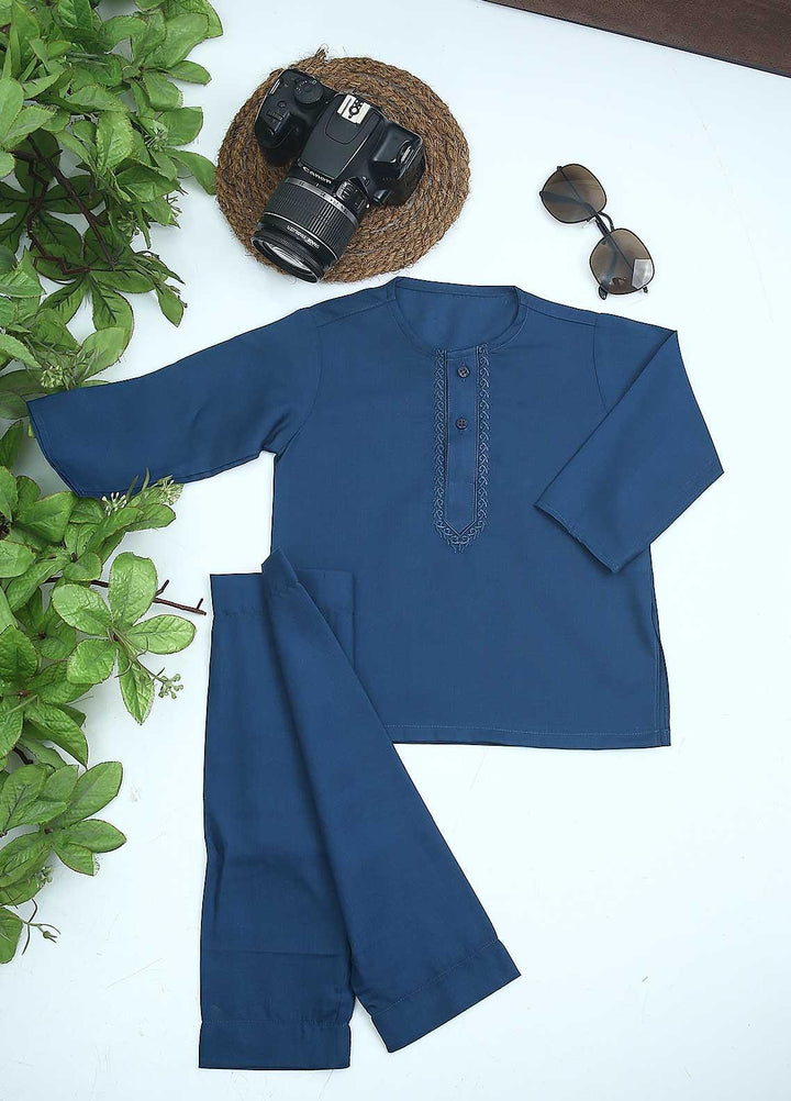 Sanaulla Exclusive Range Cotton Formal Kids Kurta Shalwar -  C-758 L-Blue