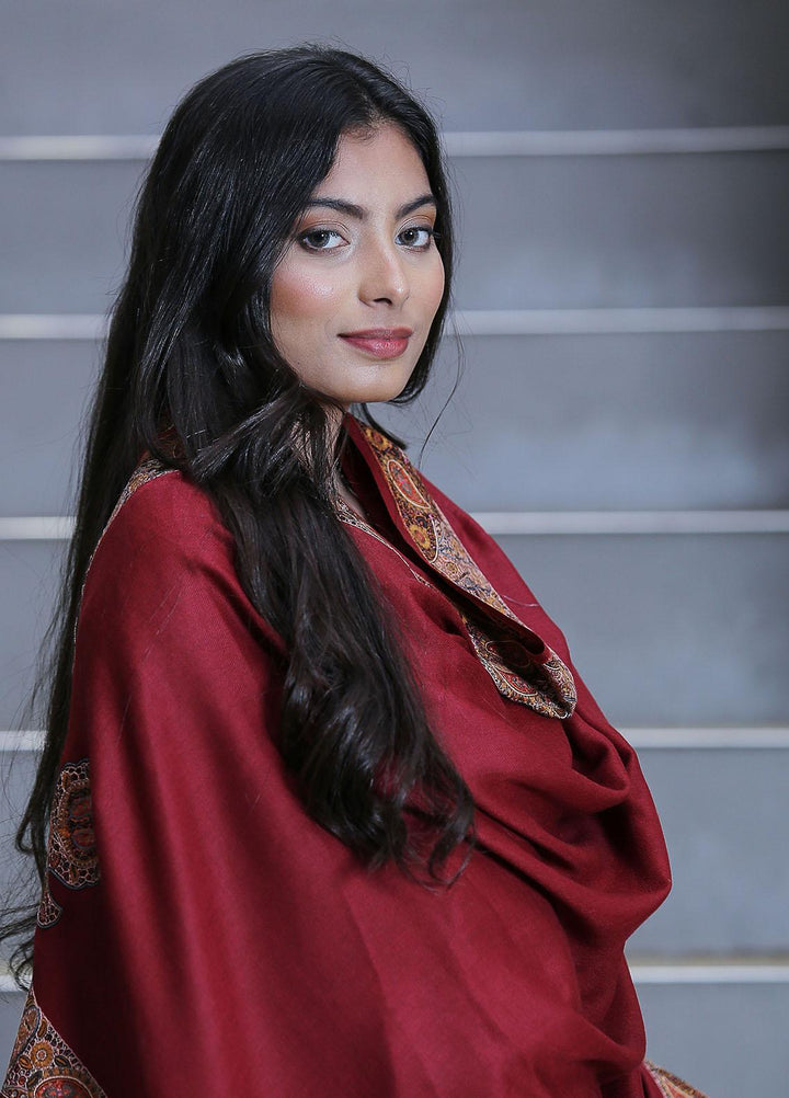 Sanaulla Exclusive Range  Pashmina  Mama D-18 Maroon - Women Shawls