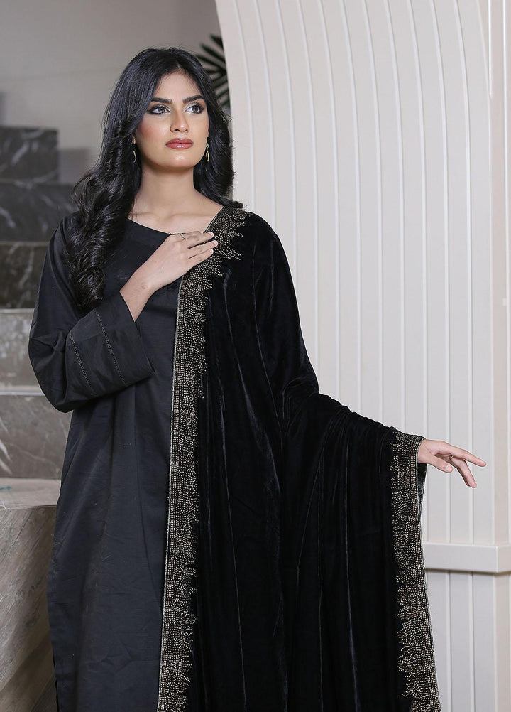 Sanaulla Exclusive Range  Pashmina  Siroski Velvet Brand KPS-24 Black - Women Shawls