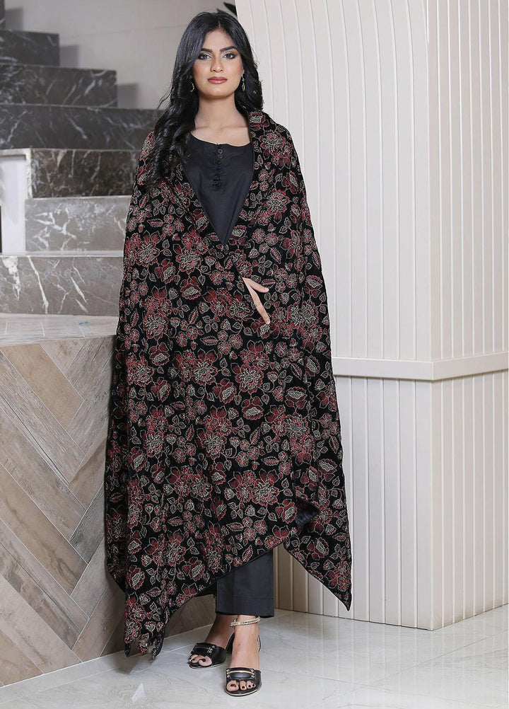 Sanaulla Exclusive Range  Pashmina  Velvet D No S-50 KPS-56 Black - Women Shawls