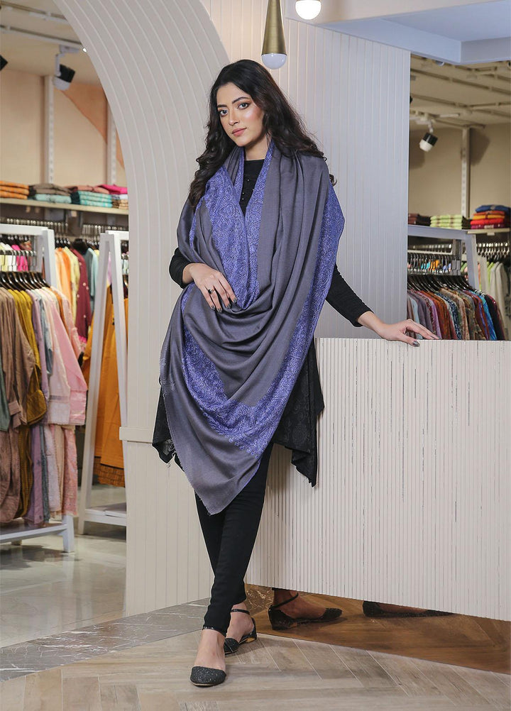 Sanaulla Exclusive Range  Pashmina  Mama D-19 Grey - Women Shawls