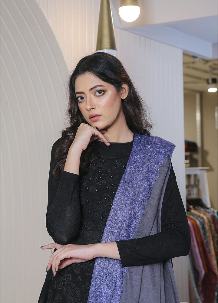 Sanaulla Exclusive Range  Pashmina  Mama D-19 Grey - Women Shawls