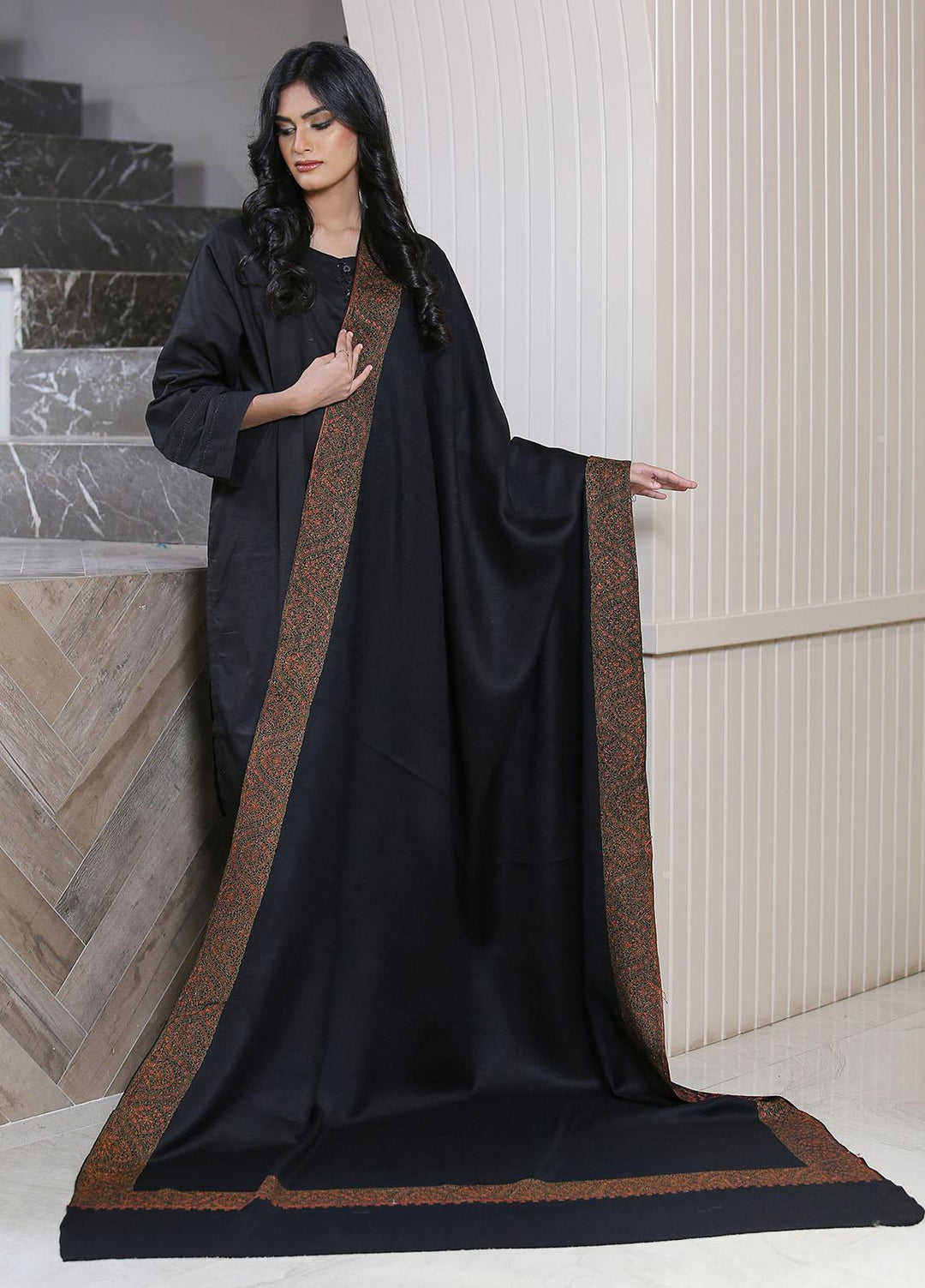 Sanaulla Exclusive Range Pashmina KPS 793 D-04 Black 1 - Women Shawls