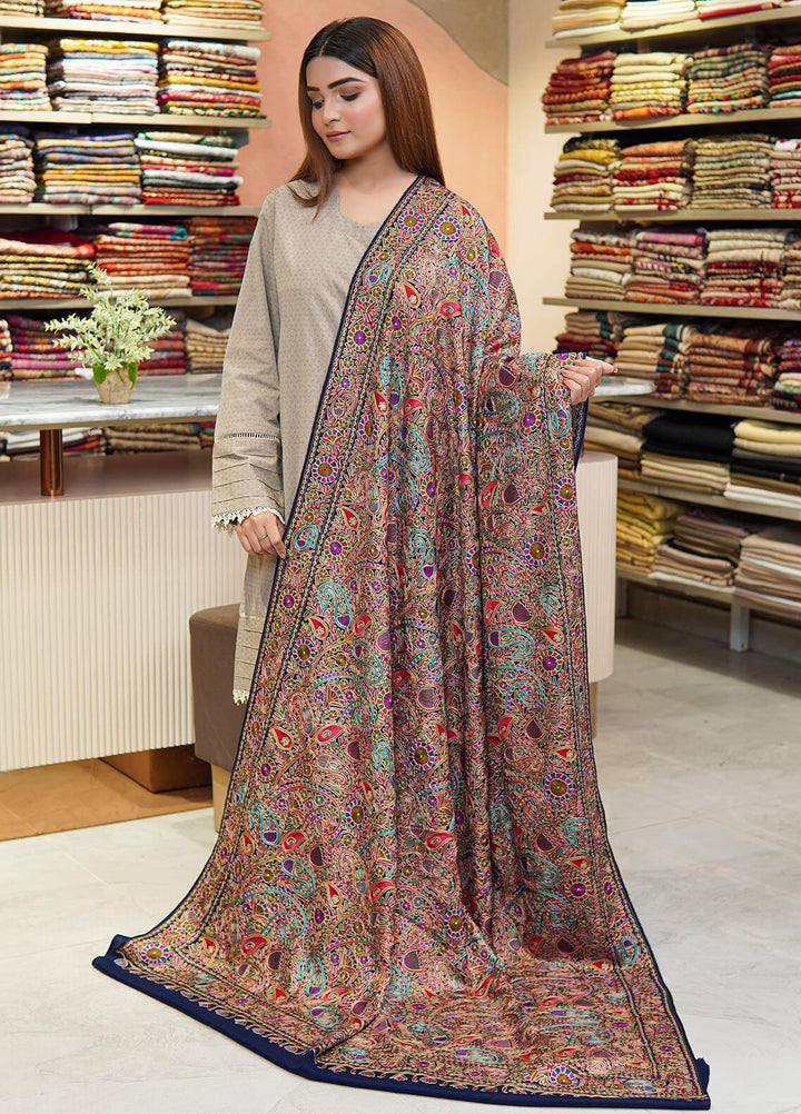 Sanaulla Exclusive Range  Pashmina  Shawls MAMA-05 Blue - Pashmina Shawls