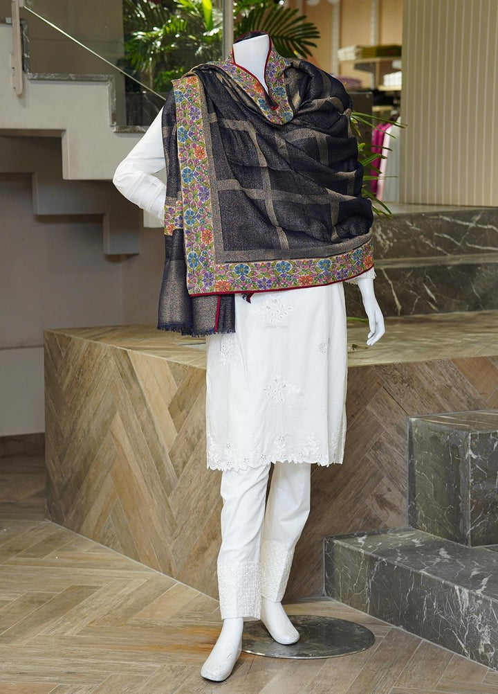 Sanaulla Exclusive Range  Pashmina  Shawls MAMA-04 Blue-2 - Pashmina Shawls