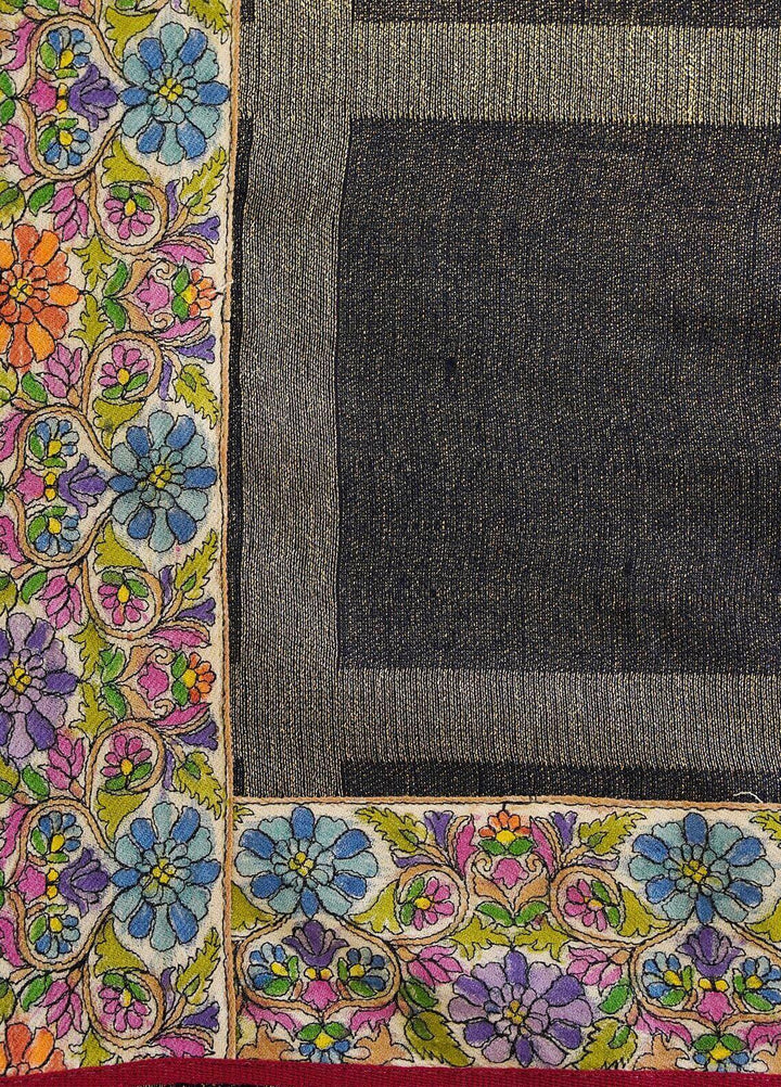 Sanaulla Exclusive Range  Pashmina  Shawls MAMA-04 Blue-2 - Pashmina Shawls