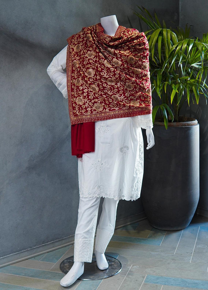 Sanaulla Exclusive Range  Pashmina  Shawls MAMA-36 Red-1 - Pashmina Shawls
