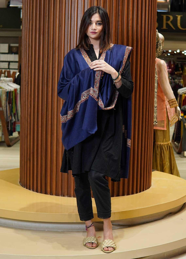 Sanaulla Exclusive Range  Pashmina  Shawls MAMA-16 Blue-2 - Pashmina Shawls