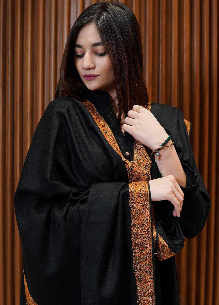 Sanaulla Exclusive Range  Pashmina  Shawls MAMA-16 Black-2 - Pashmina Shawls