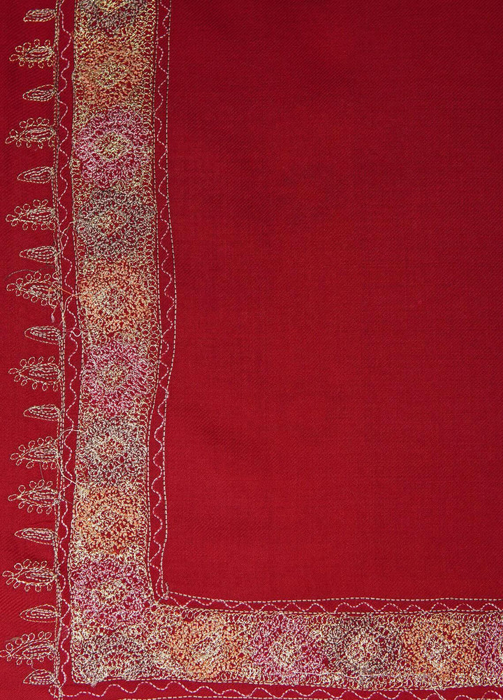 Sanaulla Exclusive Range  Pashmina  Shawls Tilla Neem Dour KPS-03 Red - Pashmina Shawls