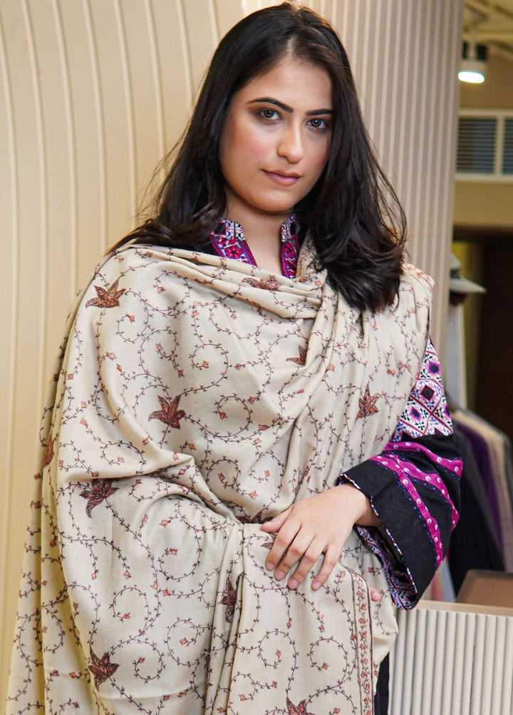 Sanaulla Exclusive Range  Pashmina  Shawls MAMA-17 Fawn-2 - Pashmina Shawls