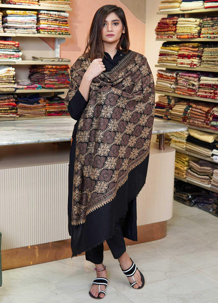Sanaulla Exclusive Range  Pashmina  Shawls MAMA-37 Black-1 - Pashmina Shawls
