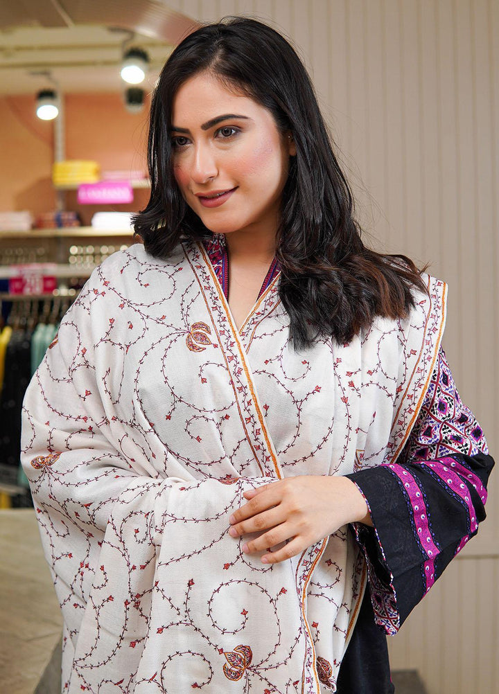 Sanaulla Exclusive Range  Pashmina  Shawls MAMA-17 White-3 - Pashmina Shawls