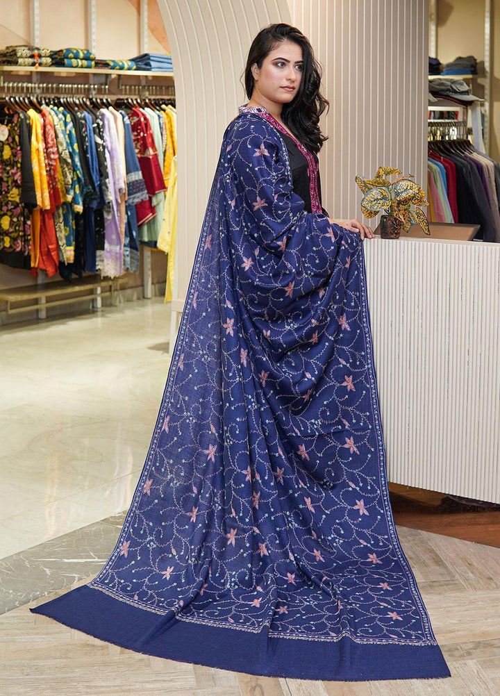 Sanaulla Exclusive Range  Pashmina  Shawls MAMA-21 Blue-4 - Pashmina Shawls