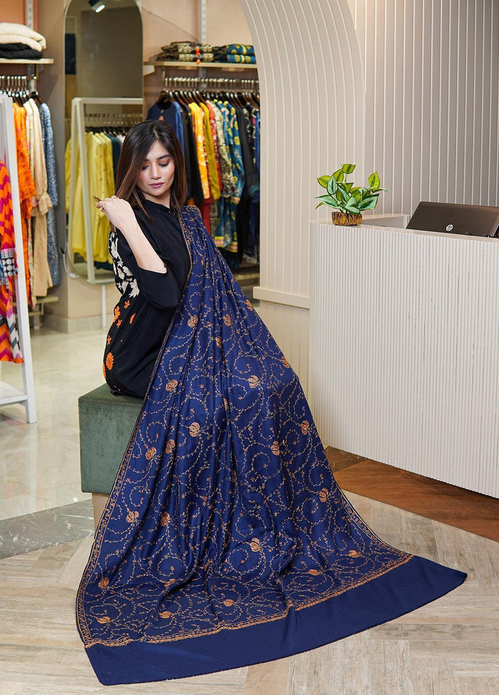 Sanaulla Exclusive Range  Pashmina  Shawls MAMA-17 Blue-1 - Pashmina Shawls