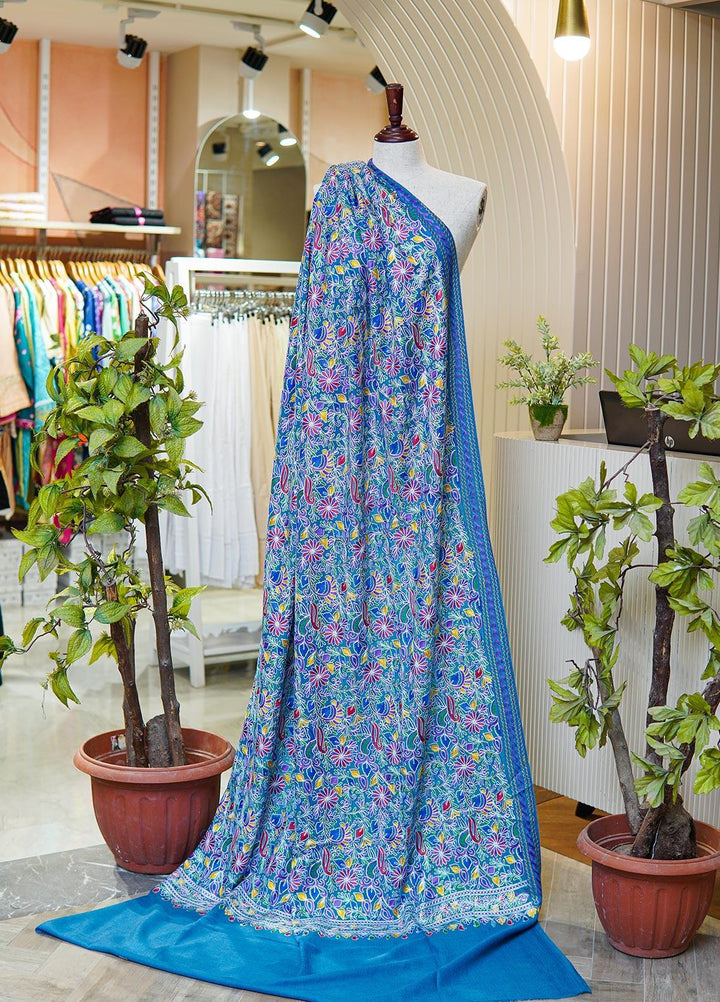 Sanaulla Exclusive Range  Pashmina  Shawls MIR-44 Blue 2 - Pashmina Shawls