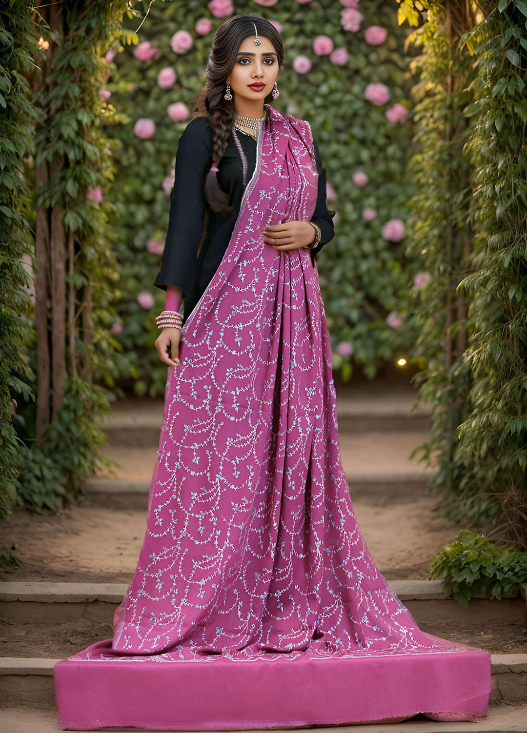 Sanaulla Exclusive Range  Pashmina  Mama D-20 Pink - Women Shawls