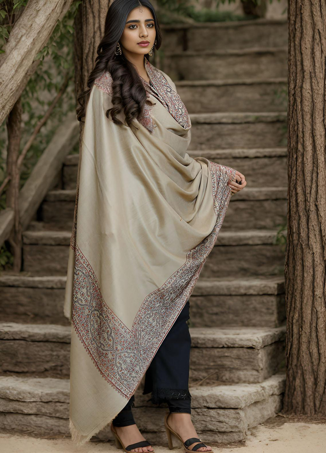 Sanaulla Exclusive Range  Pashmina  KPS 781 D-37 L Brown 2 - Women Shawls