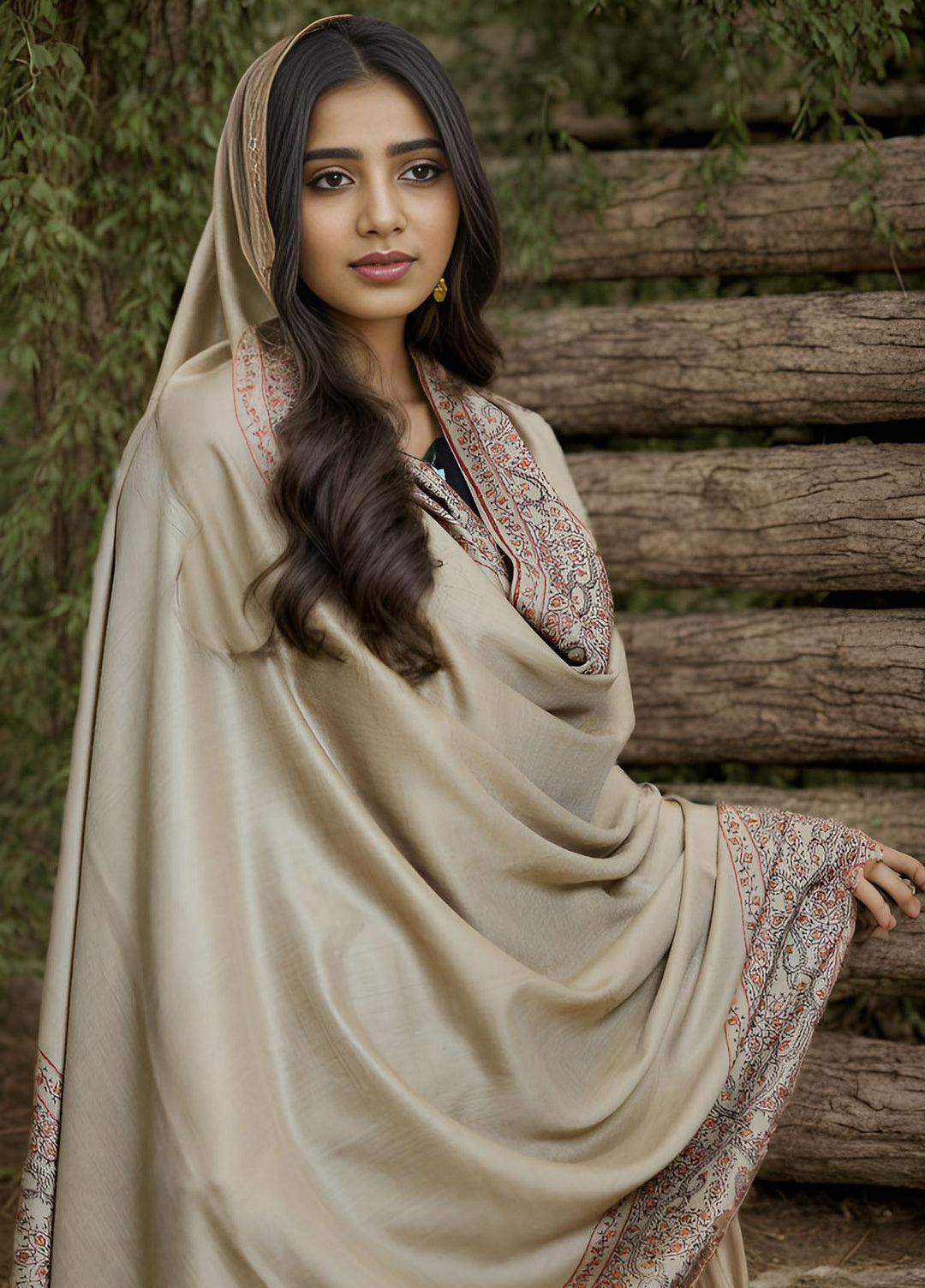 Sanaulla Exclusive Range  Pashmina  KPS 781 D-37 L Brown 2 - Women Shawls