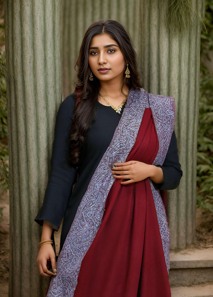 Sanaulla Exclusive Range  Pashmina  Mama D-19 Maroon - Women Shawls