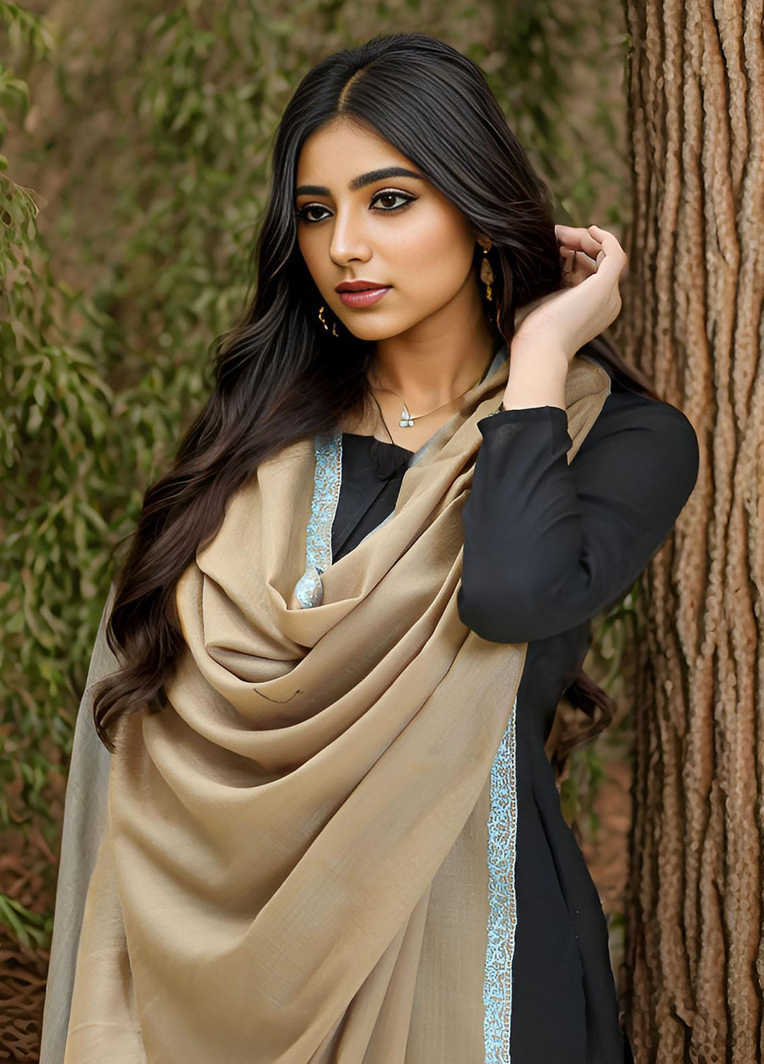 Sanaulla Exclusive Range  Pashmina  Mama D-22 Mehandi 01 - Women Shawls