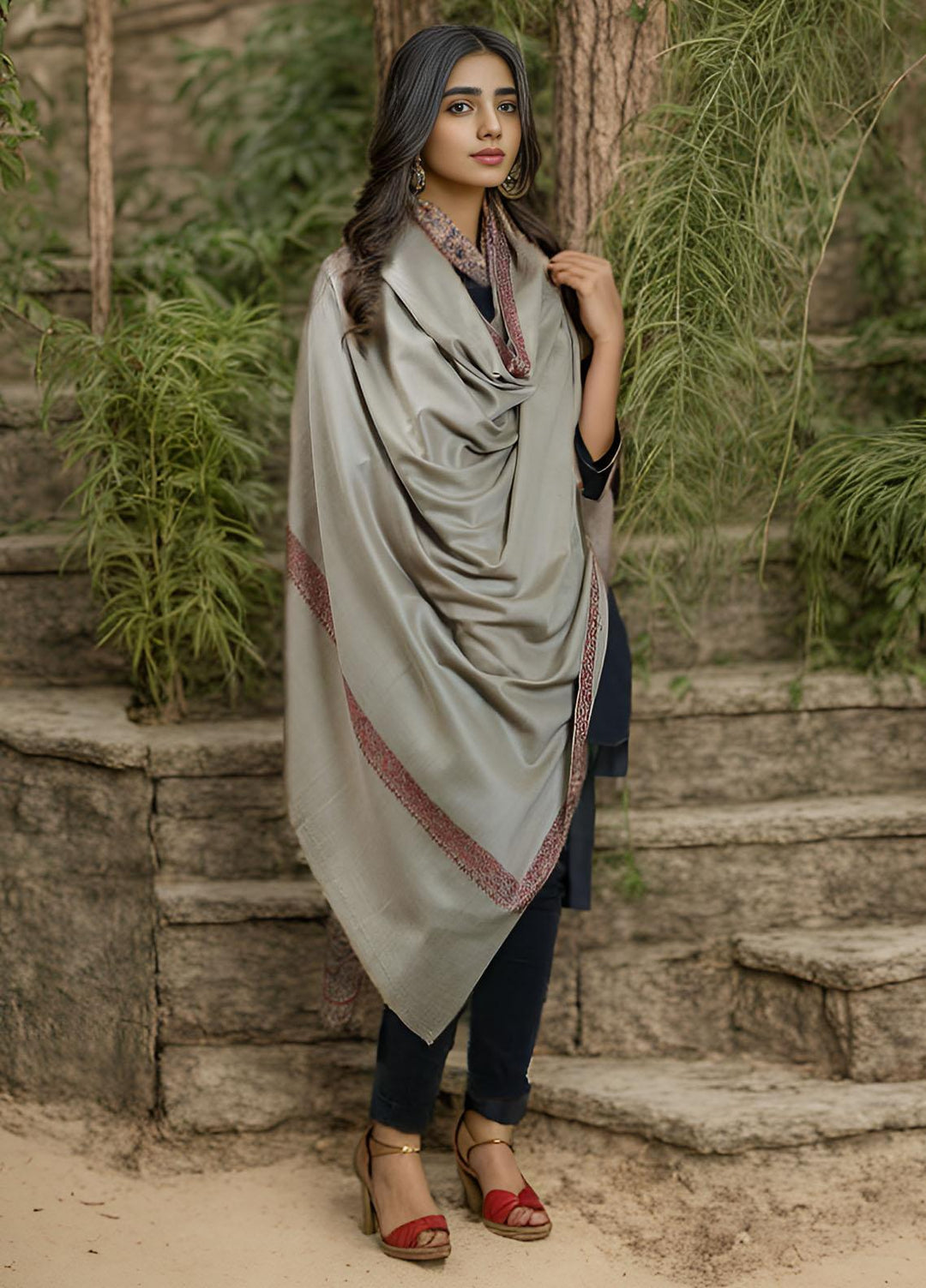 Sanaulla Exclusive Range  Pashmina  KPS 781 D-24 Brown 2 - Women Shawls