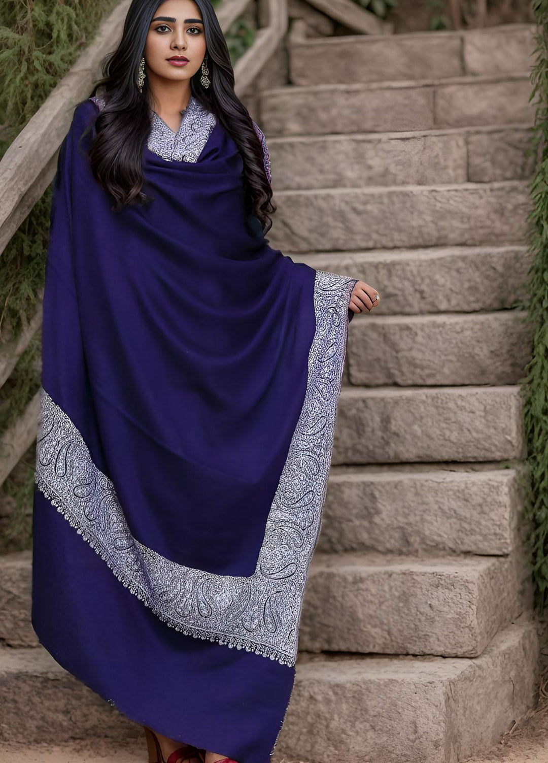 Sanaulla Exclusive Range  Pashmina  Mama D-19 Royal Blue 01 - Women Shawls