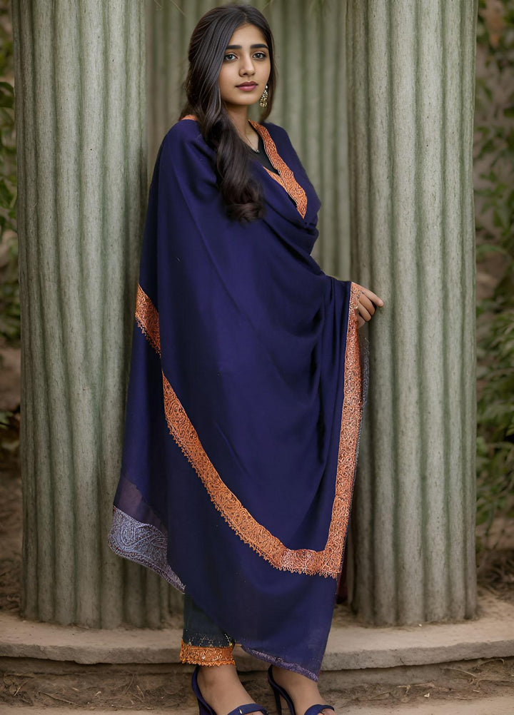 Sanaulla Exclusive Range  Pashmina  Mama D-21 N Blue - Women Shawls