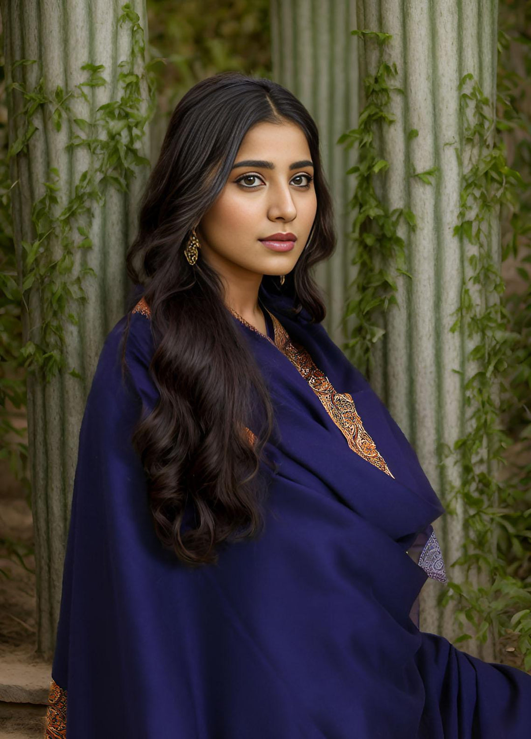 Sanaulla Exclusive Range  Pashmina  Mama D-21 N Blue - Women Shawls