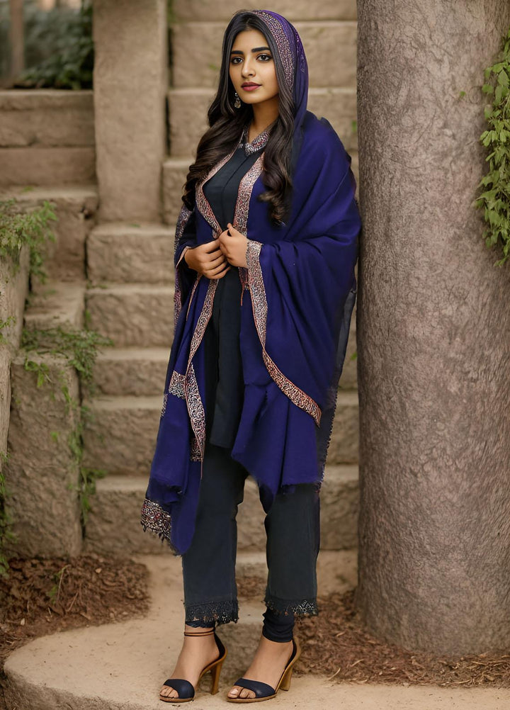 Sanaulla Exclusive Range  Pashmina  Mama D-21 Blue - Women Shawls