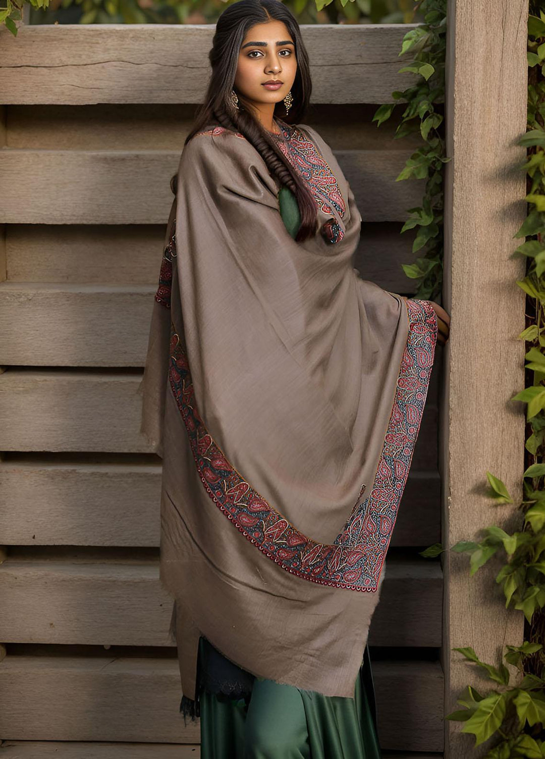 Sanaulla Exclusive Range  Pashmina  Mama D-18 D Brown 01 - Women Shawls